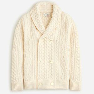 NWT J Crew 100% Wool Shawl Collar Irish Aran Fisherman Cardigan Sweater in Ivory